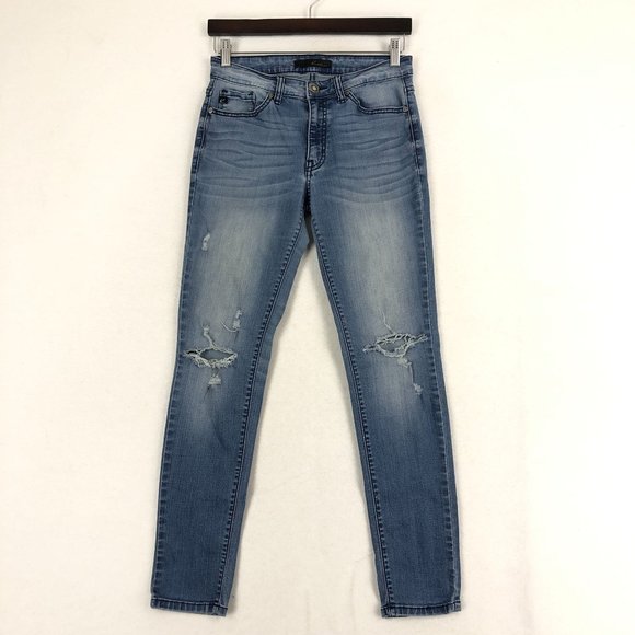 KanCan Women's Size 9/28 Mid Rise Distressed Blue Stretch Denim Skinny Jeans - Picture 1 of 13